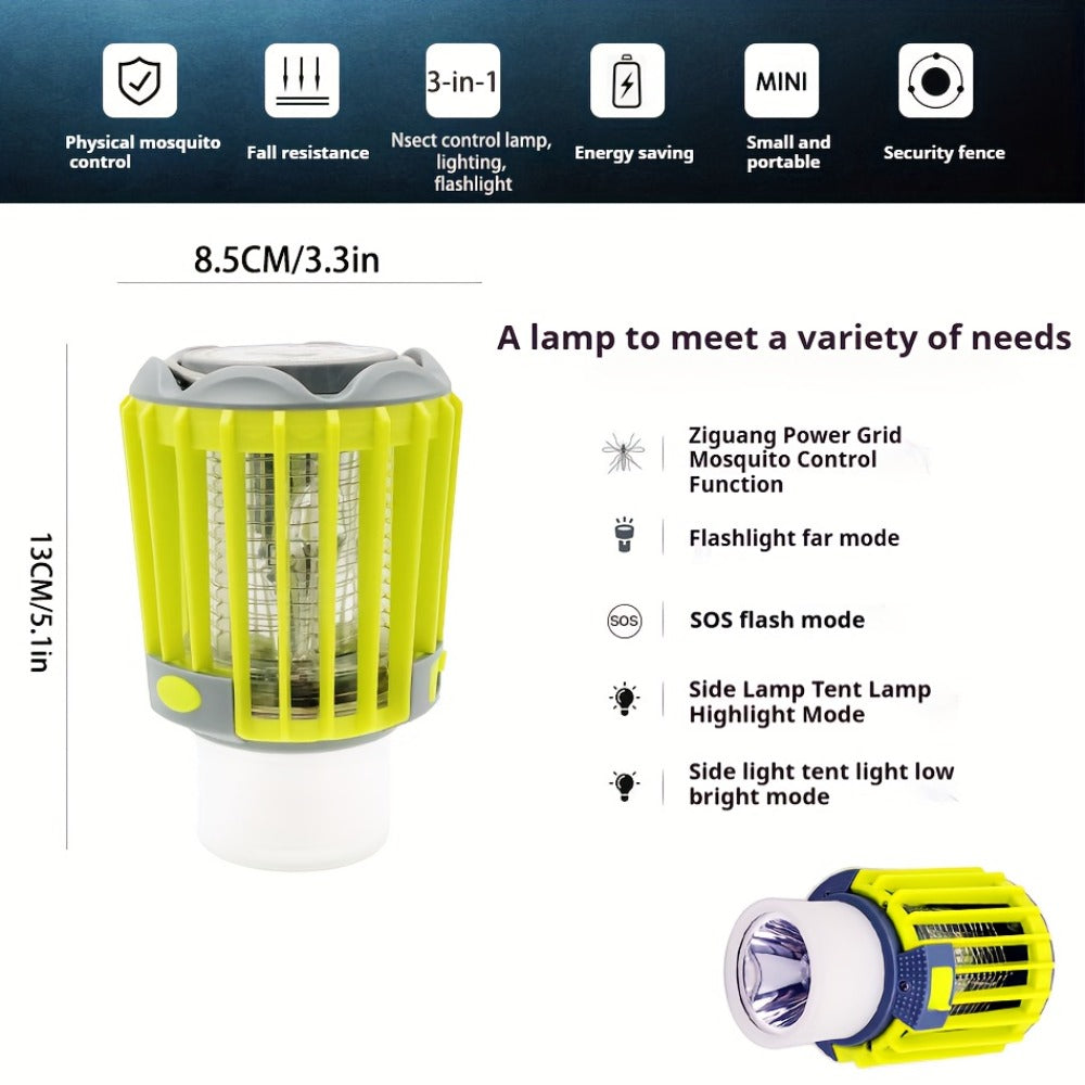 Mosquito Repellent 3-in-1 USB Rechargeable Portable LED Lantern, Indoor Outdoor Bug Repeller Camp Light with SOS Emergency Mode for Home