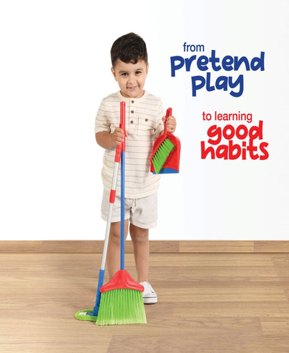 Kids Cleaning Set 4 Piece Toy Broom Mop Brush Dustpan, Pretend Play Housekeeping Kit for Toddlers Boys Girls