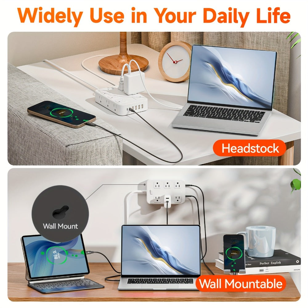 Wide Outlet Surge Protector Power Strip 18-in-1 with 12 Widely Spaced AC Outlets 4 USB-A 2 USB-C Ports Safe Portable Desktop Charging