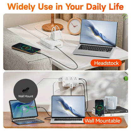 Wide Outlet Surge Protector Power Strip 18-in-1 with 12 Widely Spaced AC Outlets 4 USB-A 2 USB-C Ports Safe Portable Desktop Charging