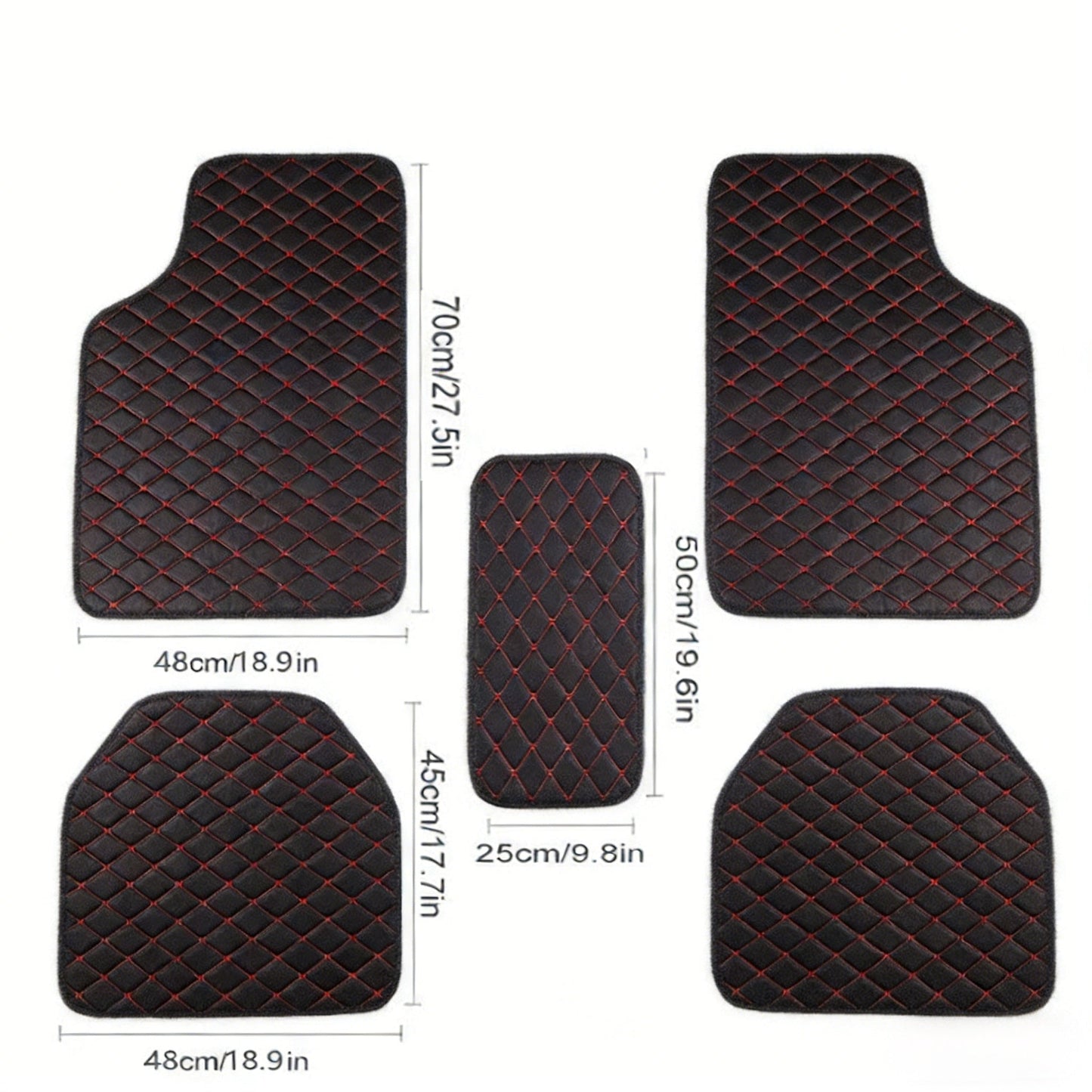 Quilted PU Car Floor Mats, Five-Piece Front and Rear Set in Red, Beige or Brown Color Options