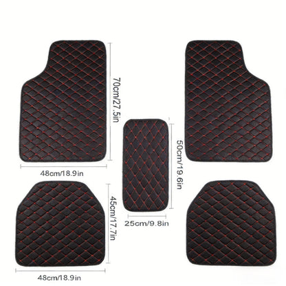 Quilted PU Car Floor Mats, Five-Piece Front and Rear Set in Red, Beige or Brown Color Options