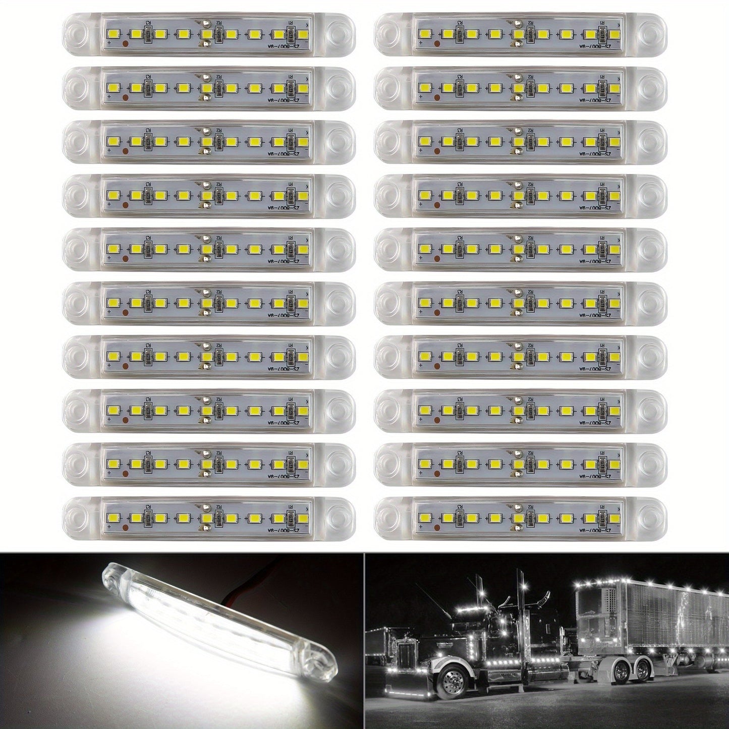 LED Side Marker Lights 20pcs, 12V 9-LED Clearance Indicator Lamp Bar for Truck Car Trailer, Waterproof Side Marker Light Kit in White Red