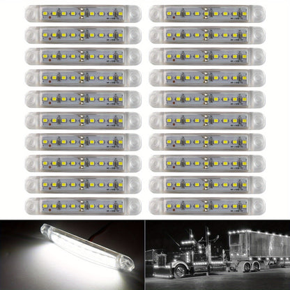 LED Side Marker Lights 20pcs, 12V 9-LED Clearance Indicator Lamp Bar for Truck Car Trailer, Waterproof Side Marker Light Kit in White Red