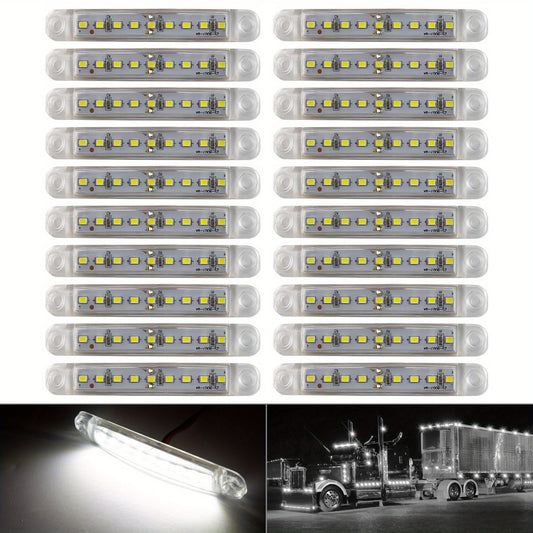 LED Side Marker Lights 20pcs, 12V 9-LED Clearance Indicator Lamp Bar for Truck Car Trailer, Waterproof Side Marker Light Kit in White Red