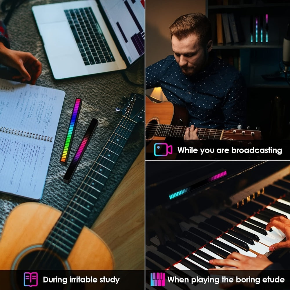 Sound Activated RGB Ambient Light Bars 2/4 Pack, Music Rhythm Sync USB Plug & Play, Color Changing Atmosphere Lights for Gaming Room