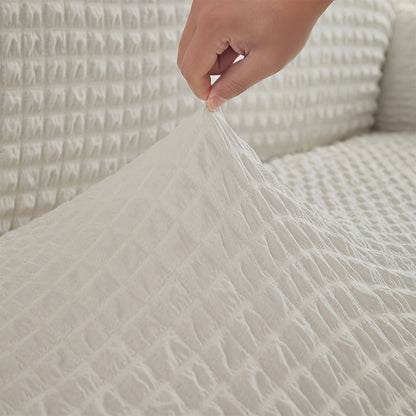 Seersucker Sofa Slipcover Elastic Band Closure Pet-Friendly All-Purpose Sofa Cover for Living Room Home Decor Protection