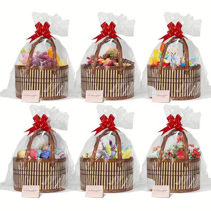 Bamboo Storage Baskets 6-Pack in Oval or Round Shapes with Nine Color and Shape Options for Home Organization