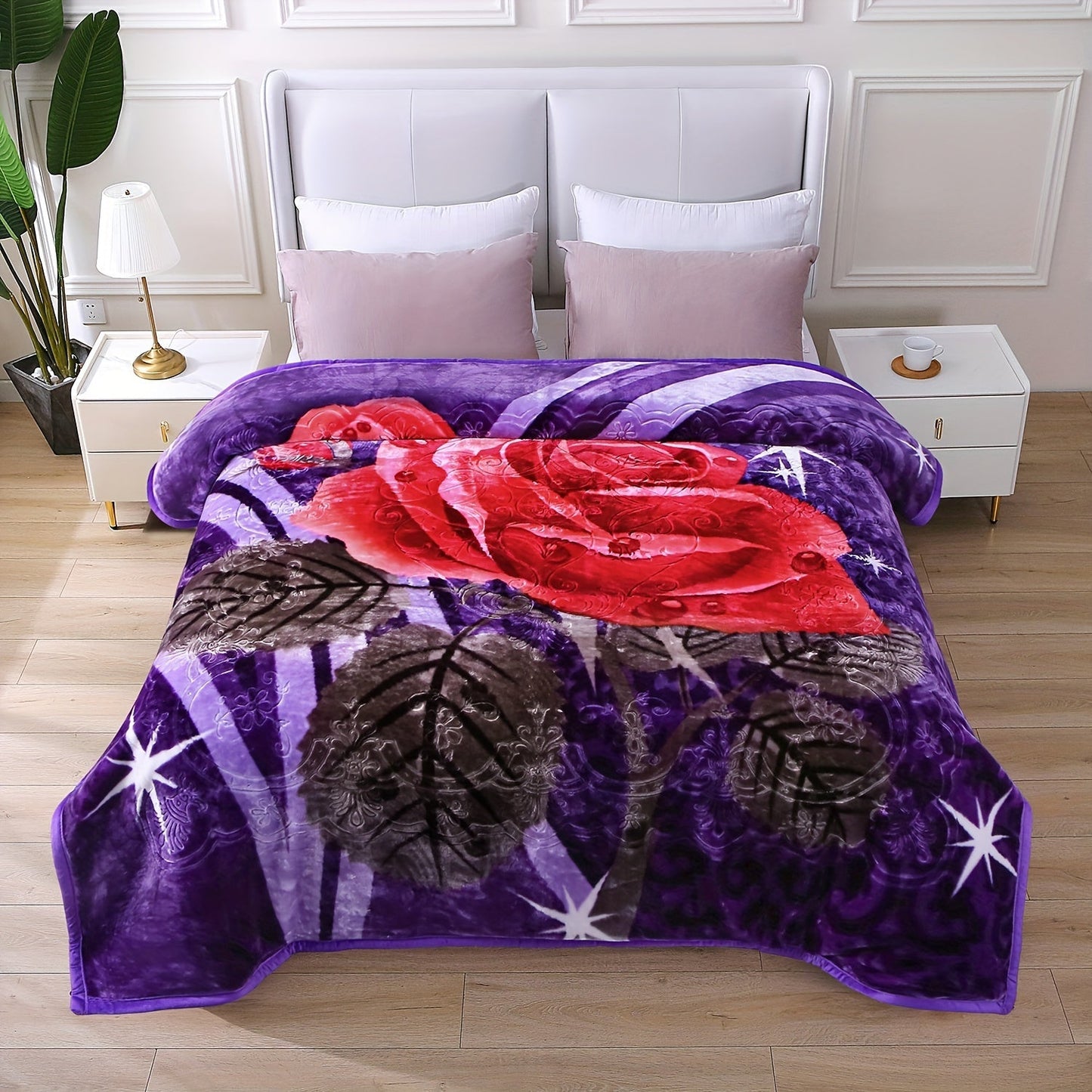 Reversible Plush Blanket 2-Ply 520GSM Milk Velvet - Queen King Size Blanket with Vibrant Animal & Floral Designs