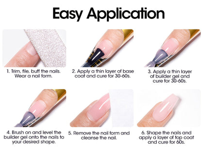 Hard Gel Nail Extension Builder Gel 7-in-1 Self-Leveling – 28+ Day Wear, LED UV Cured, 15ml, Clear Pink Nude Baby Pink Milky White