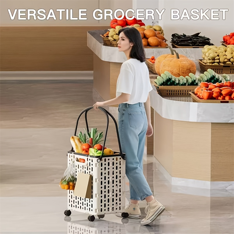Foldable Shopping Cart with Wheels and Handle Large Capacity Portable Trolley for Grocery Camping Travel Laundry Beach Outdoor Home