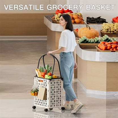 Foldable Shopping Cart with Wheels and Handle Large Capacity Portable Trolley for Grocery Camping Travel Laundry Beach Outdoor Home