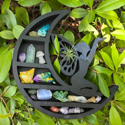 Crescent Moon Crystal Display Shelf with Fairy Silhouette, Five Tiers and Black MoonFairy Style