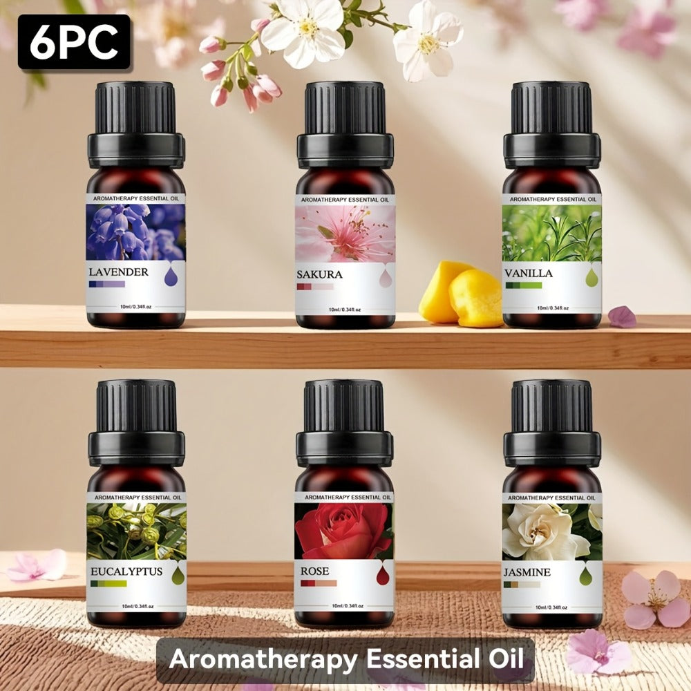 Six-Bottle Essential Oil Set with 10mL Bottles and Three Floral, Citrus or Botanical Scent Assortments