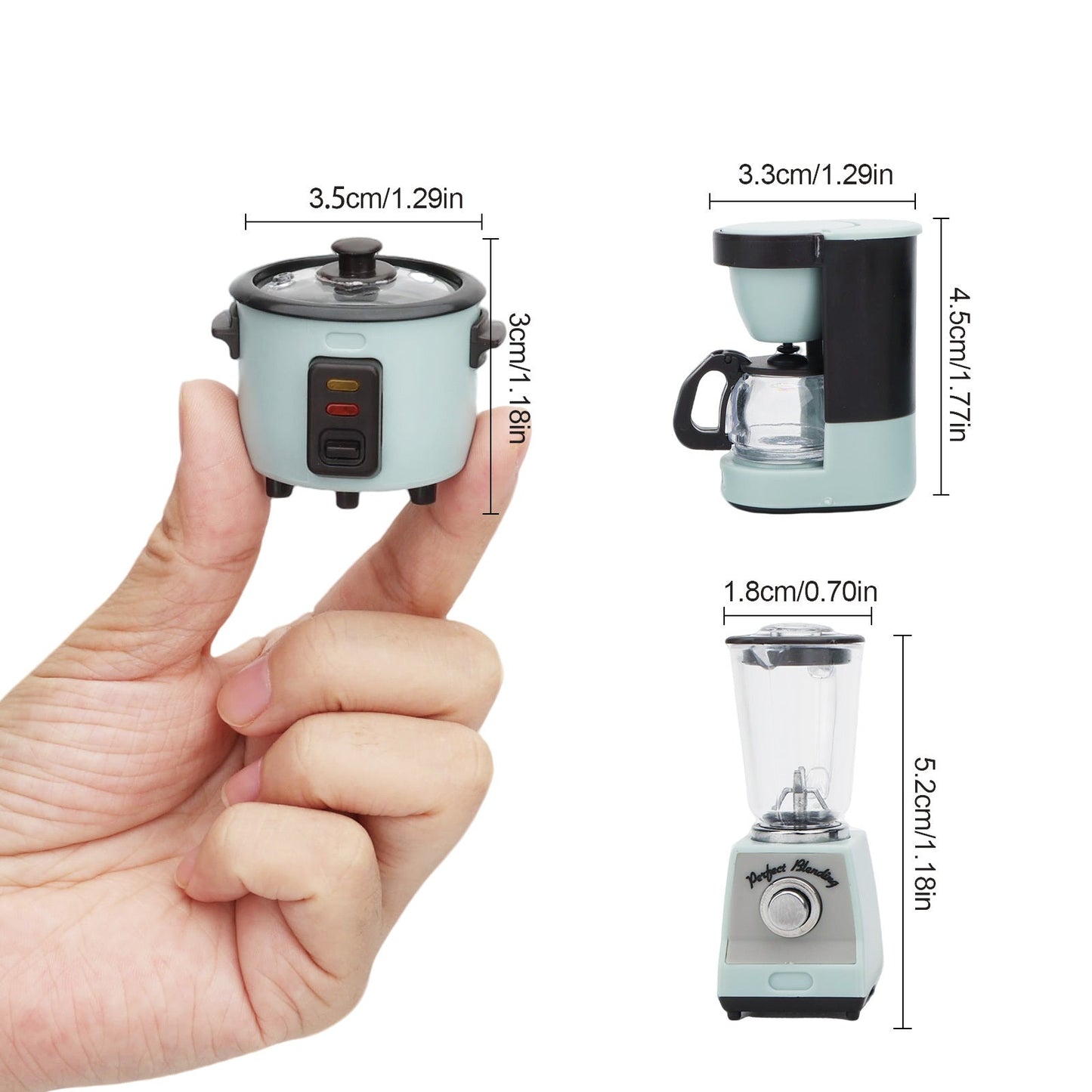 1:12 Scale Miniature Kitchen Appliance Set with Rice Cooker, Blender, Coffee Maker and 3-Piece Checkout