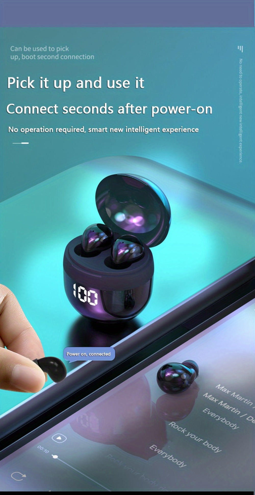 True Wireless Earbuds Ultra-Small In-Ear Design with No-Flash Charging Case and Khaki Finish