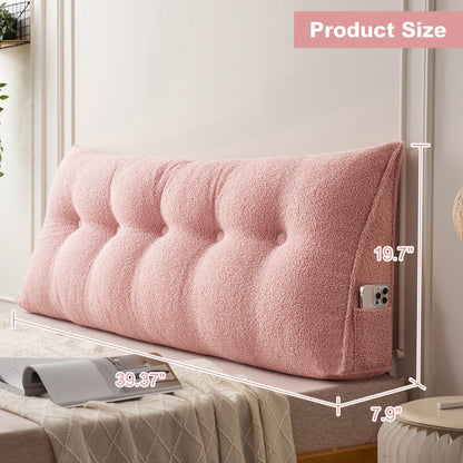 Bed Wedge Pillow Headboard Pillow with Side Pockets Removable Cover Teddy Velvet Reading Pillow Twin Queen King