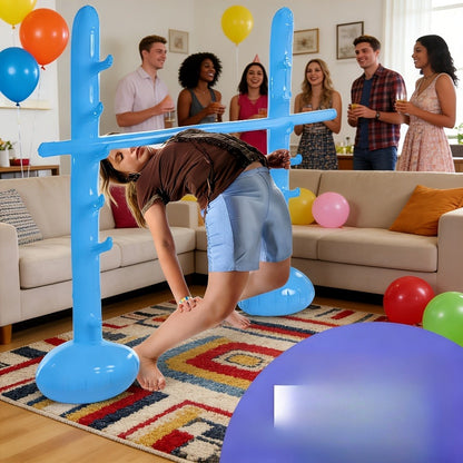 Blue Inflatable Limbo Game with Two Weighted-Base Uprights and Horizontal Bar for Outdoor Parties