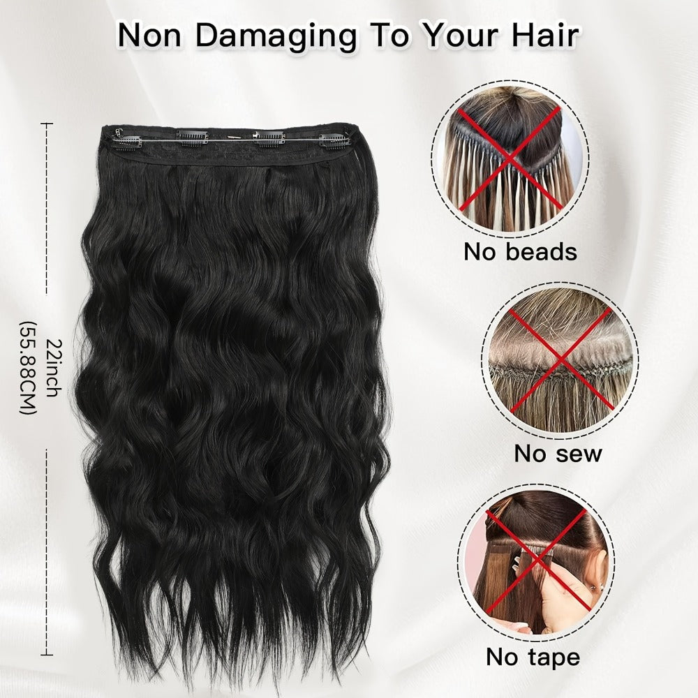 Invisible Wire Hair Extensions 22 Inch for Women – Transparent Fish Line 4 Clips Long Wavy Hairpiece for Thin Fine Hair