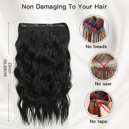 Invisible Wire Hair Extensions 22 Inch for Women – Transparent Fish Line 4 Clips Long Wavy Hairpiece for Thin Fine Hair