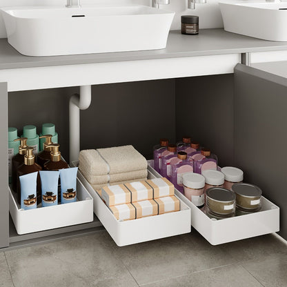 Pull-Out Cabinet Organizer 2-Pack Retractable Slide-Out Storage Bins No Drill Removable Kitchen Pantry Bathroom Shelf Organizer Boho Style