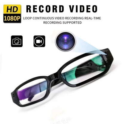 13B Clear-Lens Camera Glasses in Black with Thick Temples and 32GB or 64GB TF Card Bundles