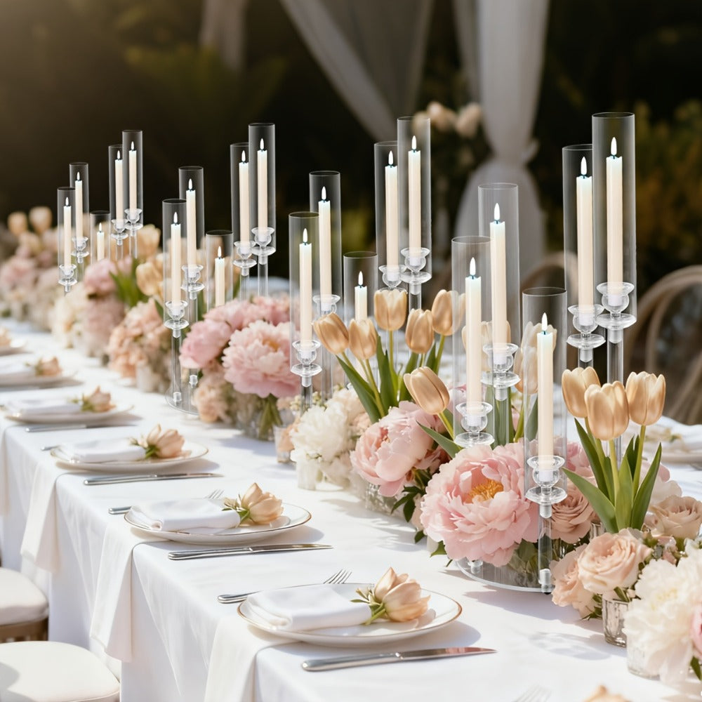 Acrylic Candelabra Candle Holder, Clear Crystal 5-Arm & 6-Arm Taper Candlestick Holders for Wedding Centerpiece