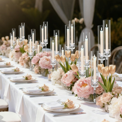 Acrylic Candelabra Candle Holder, Clear Crystal 5-Arm & 6-Arm Taper Candlestick Holders for Wedding Centerpiece