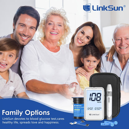 Blood Glucose Monitor Kit with 100 Test Strips & Lancets, Linksun Diabetes Testing Set, Large Display 448 Memory No Coding Glucometer