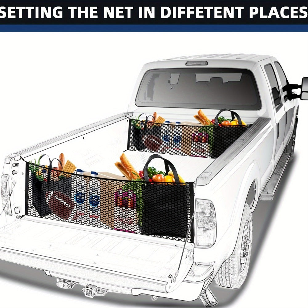 Truck Bed Cargo Net Elastic Mesh Organizer with Hooks Heavy Duty Bungee Net for Pickup Truck Bed Cargo Management Grocery Storage Secure