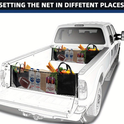 Truck Bed Cargo Net Elastic Mesh Organizer with Hooks Heavy Duty Bungee Net for Pickup Truck Bed Cargo Management Grocery Storage Secure