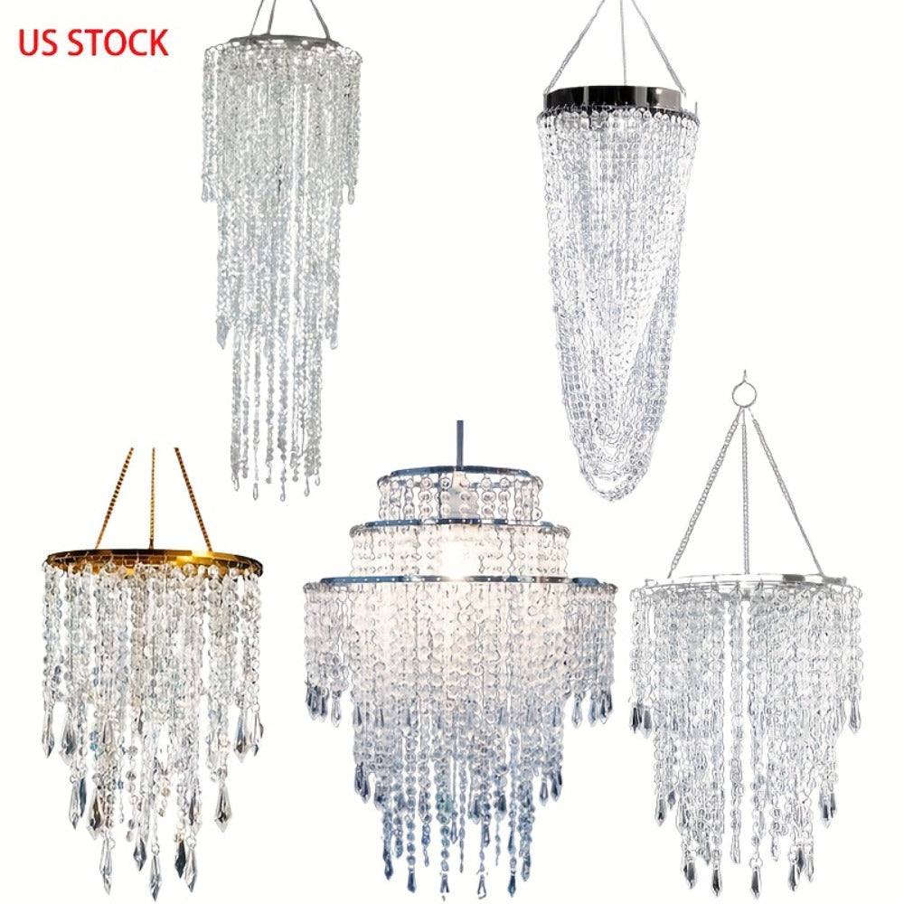 Crystal Beaded Chandelier Lampshade Acrylic Sparkling Droplets Elegant Ceiling Light Fixture for Entryways, Bedrooms and Living Spaces