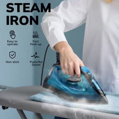 Steam Iron Non-Stick Bottom Plate High Pressure Anti-Calc Safety Protection Adjustable Temperature Steam Settings Dry Wet Clothes Fast
