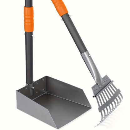 Dog Pooper Scooper Set Stainless Steel – Rust-Proof Tray & Rake with Adjustable Handles, Easy-Clean Pet Waste Removal Scoop for All Breeds