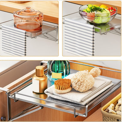 Foldable Stainless Steel Kitchen Storage Rack, Cabinet Door Organizer & Countertop Shelf for Kitchen
