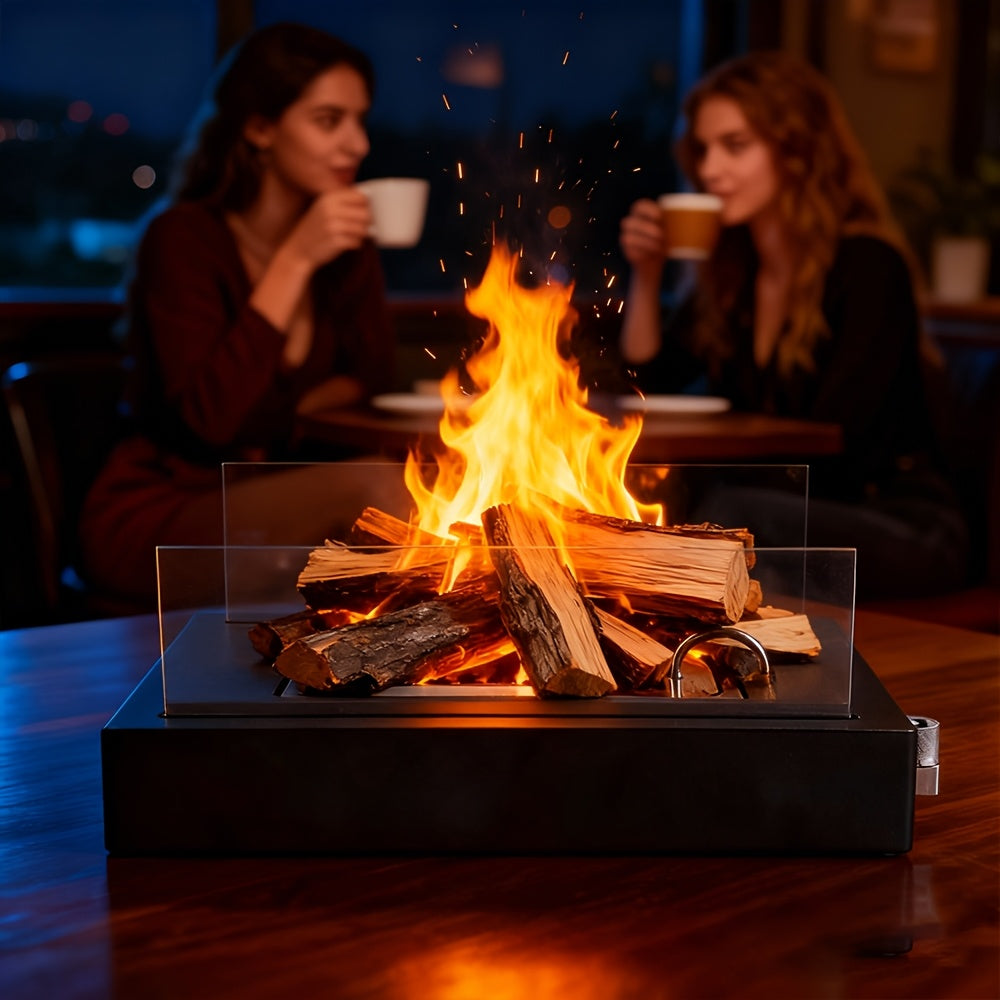 Tabletop Fire Pit Wood Pellet Smoke-Free 15 Inch with Glass Wind Guard for Garden, Patio and Yard Use