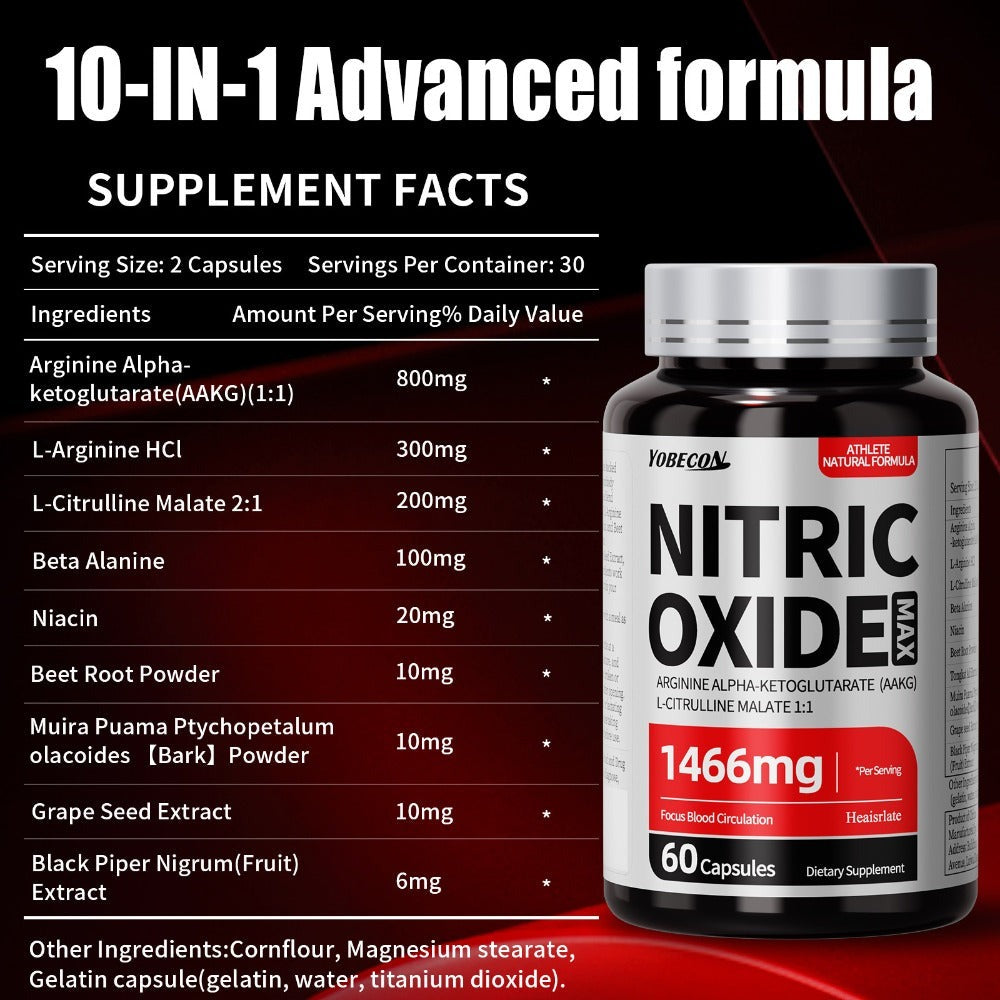 Nitric Oxide Supplement 1466mg with L-Arginine, L-Citrulline & Beet Root, Boosts Blood Flow, Pump
