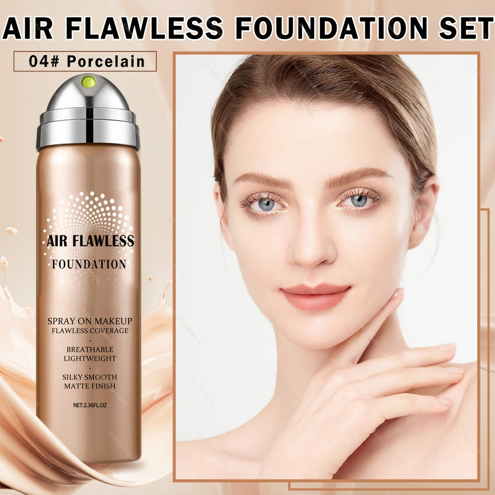 Full Coverage Liquid Foundation Airspray Kit Buildable Formula 6 Shades – Natural Beige Nude Porcelain Tan Medium Natural Satin Finish