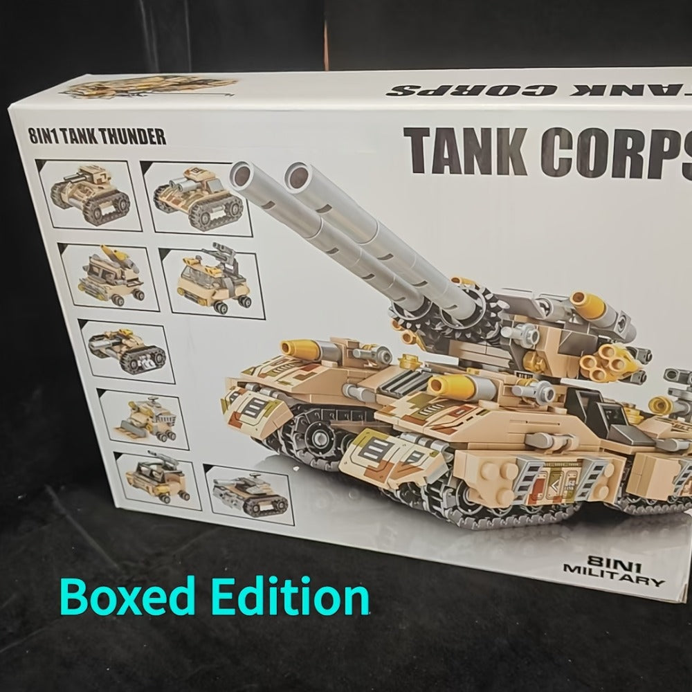 1628-Piece 8-in-1 Tank Building Block Model with White, Yellow, Bagged and Boxed Checkout Options