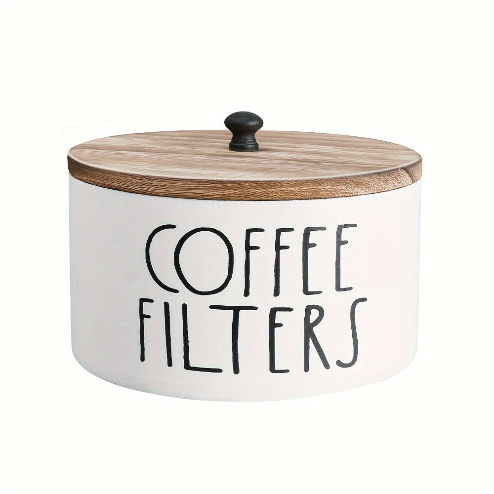 Wooden Coffee Filter Holder with Lid, Farmhouse Countertop Storage Box for Coffee Filters and Coffee Bar Accessories