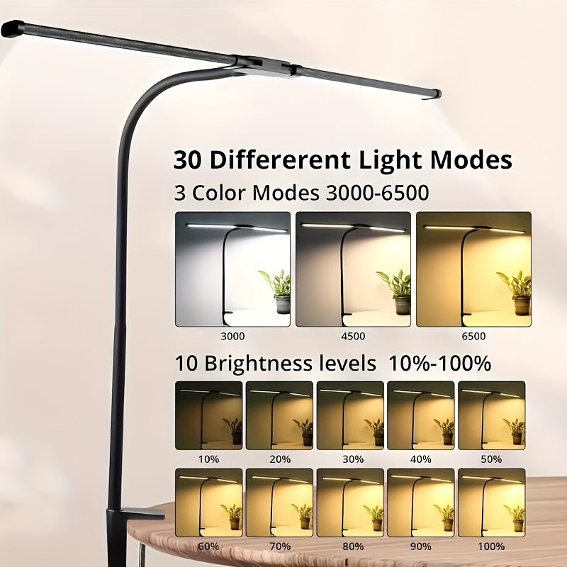 Dual Head LED Desk Lamp Touch Control 3 Color Modes 10 Brightness Levels Flexible Gooseneck for Entryways, Bedrooms and Living Spaces