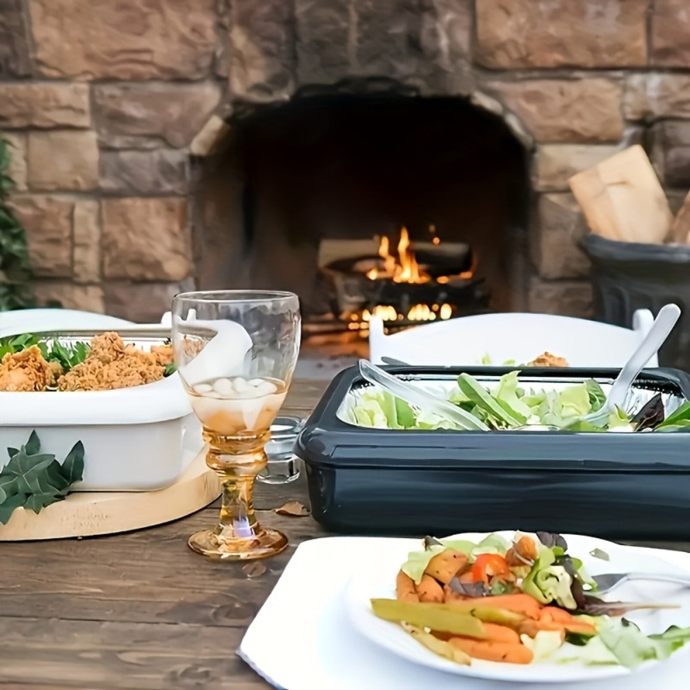 Aluminum Foil Tray with Lid - 2-in-1 Stackable BBQ Salad Serving Container for Picnic Party Kitchen