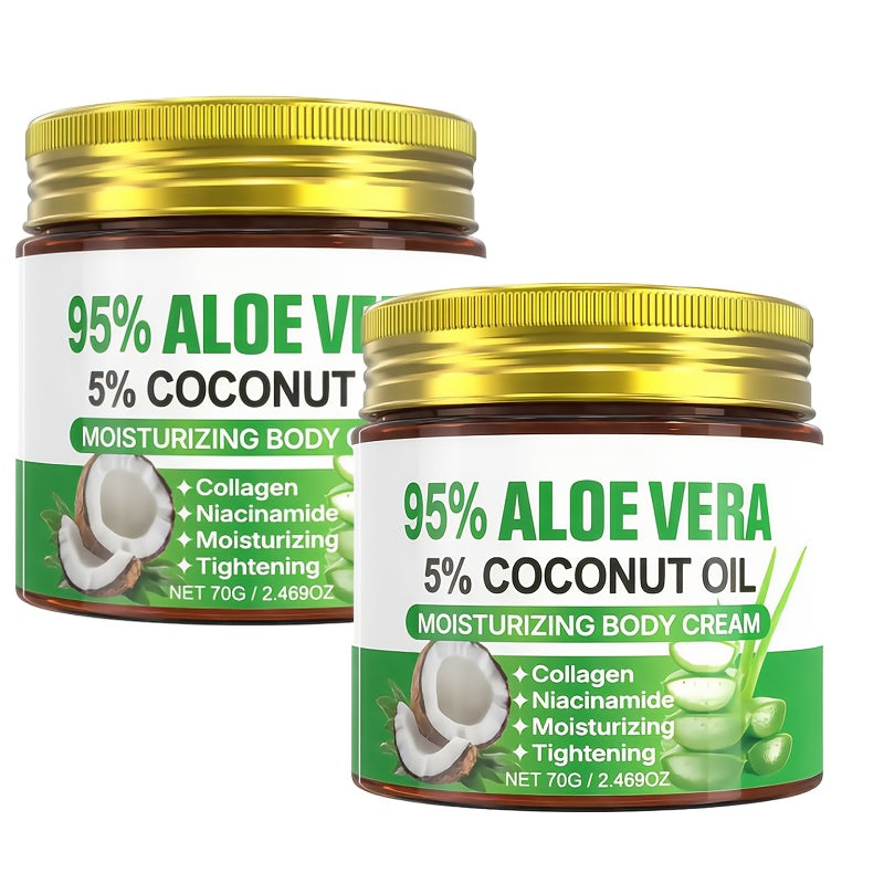 Aloe Vera Collagen Face Cream, Two Jar Set with Hyaluronic Acid and Coconut Oil for Daily Moisture