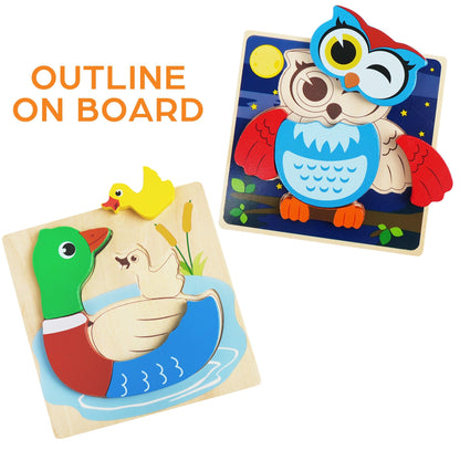 Wooden Animal Puzzles for Toddlers 8-Pack, Colors & Shapes Cognition Learning Toy for Kids Ages 1 2 3