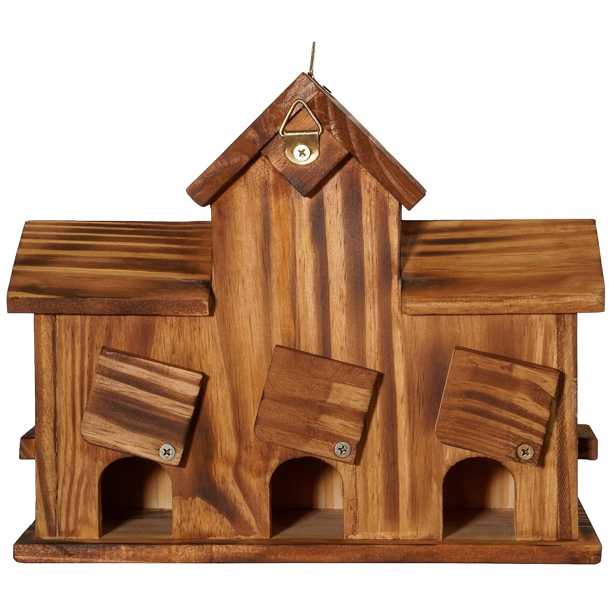 Hummingbird House Outdoor Large Birdhouse with Feeder, 3-Hole Natural Handmade Wood Bird House for Bluebird, Backyard Garden Decor