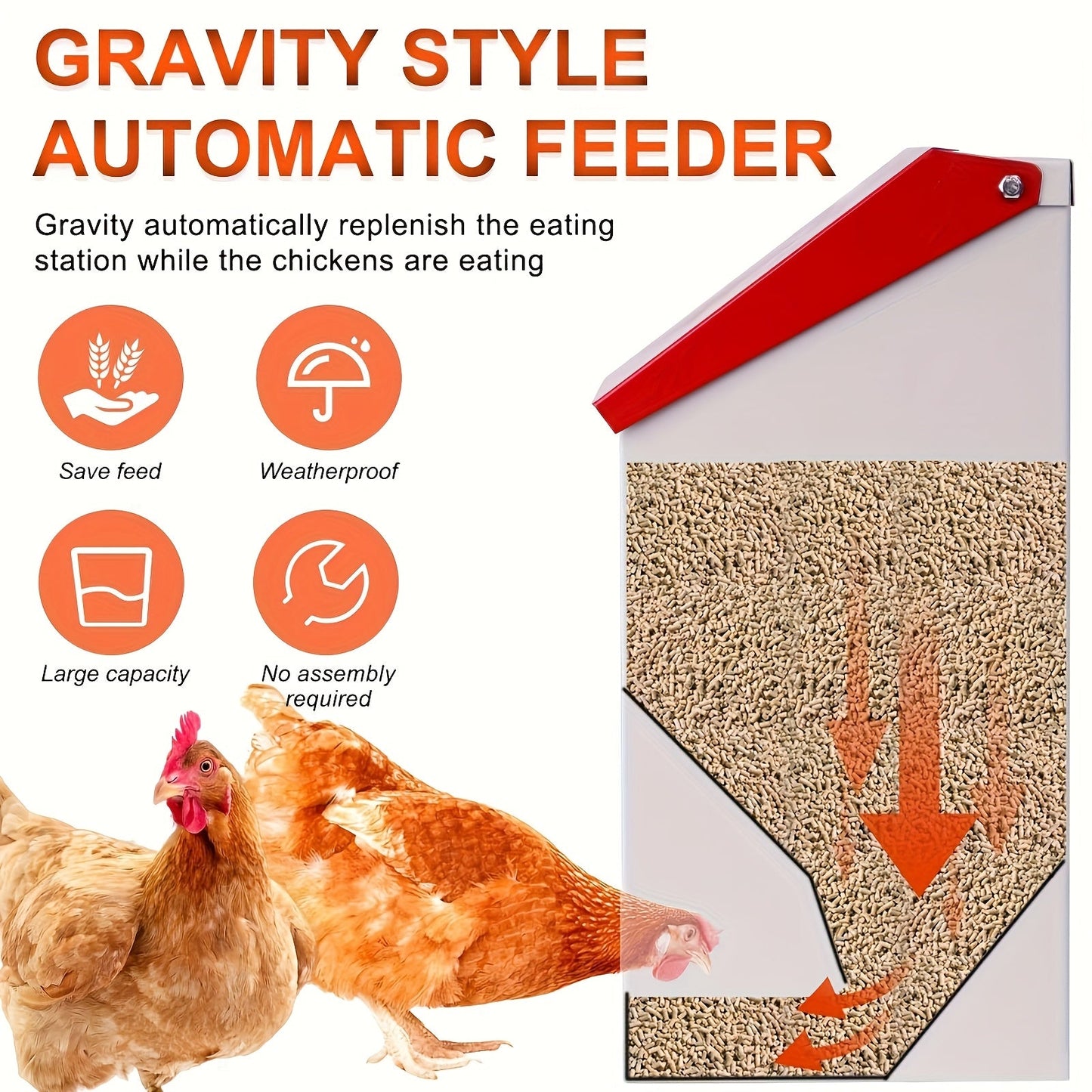 Chicken Feeder, Metal Galvanized Wall Mount Coop for Garden, Patio and Yard Use, with the Listed Configuration
