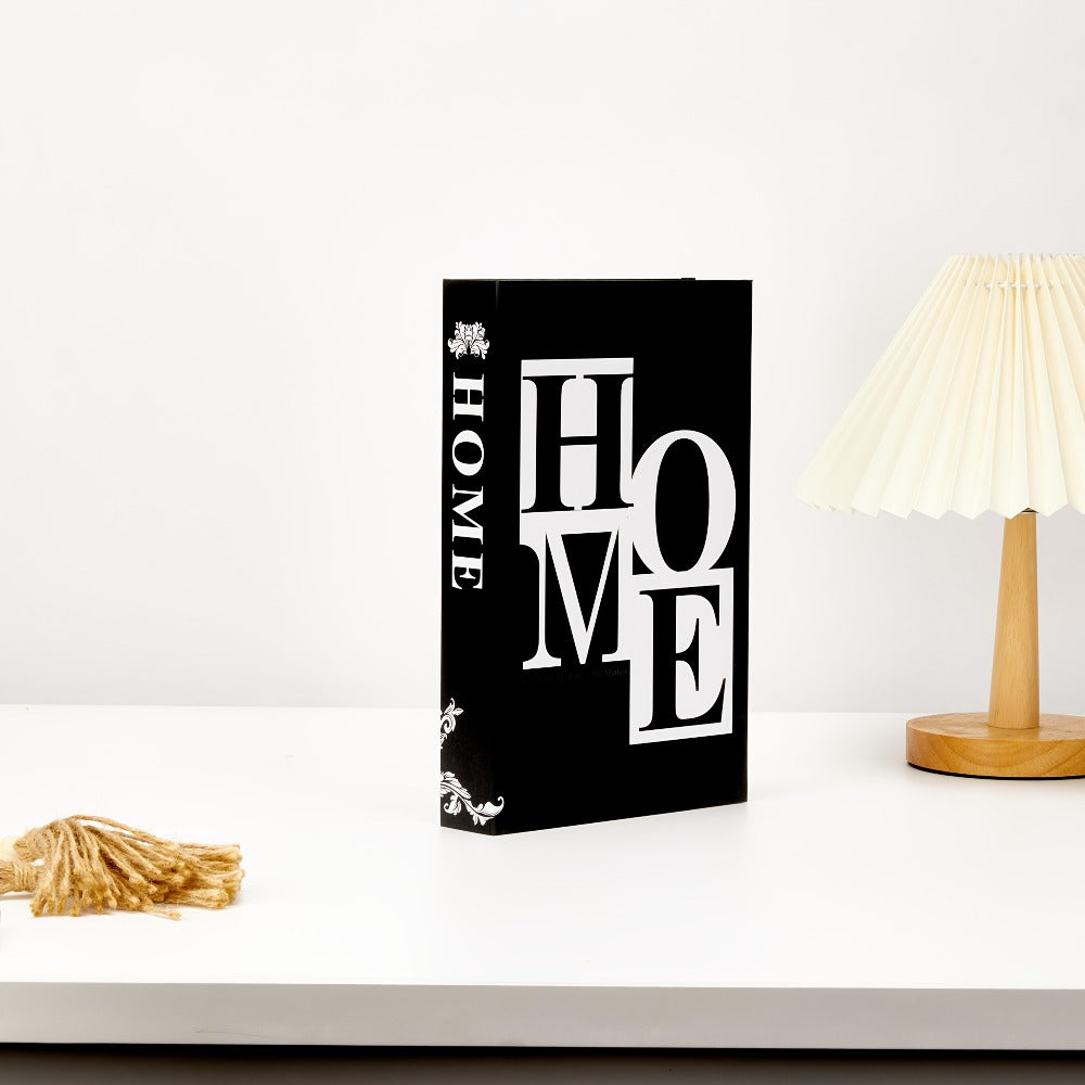 Decorative Book Set 3pcs Fake Books with HOME FAMILY LOVE Design – Elegant Black Minimalist Faux Books for Shelf Decor Living Room Coffee