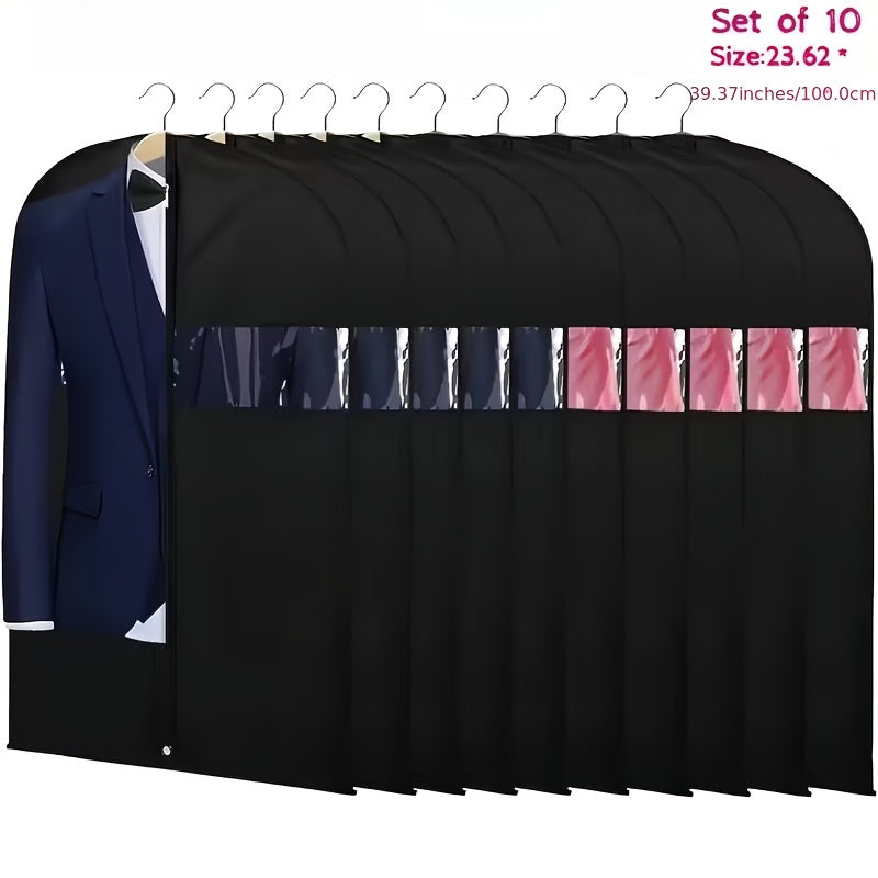 Garment Bags with Zipper Closure & Dust Protection for Suits Dresses Shirts, Set of 5 Reusable Black Cover Bags