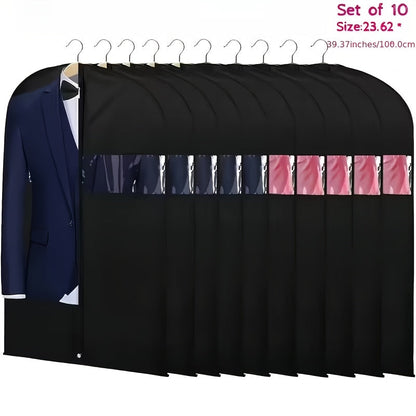 Garment Bags with Zipper Closure & Dust Protection for Suits Dresses Shirts, Set of 5 Reusable Black Cover Bags