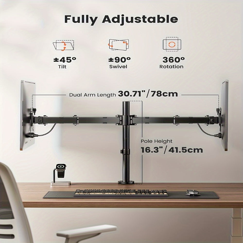 Single & Dual Monitor Mount for 13-32 Inch Screens, VESA Desk Mount Arm, 16.3" Height Extension, ±45° Tilt ±90° Swivel